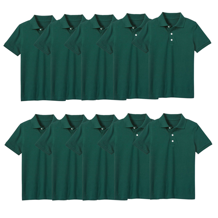 10-Pack School Uniform Tagless Polo Tshirt for Little Boys & Big Boys